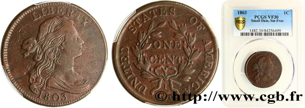ÉTATS-UNIS D AMÉRIQUE 1 Cent “Draped Bust” 1803 Philadelphie TB30 PCGS