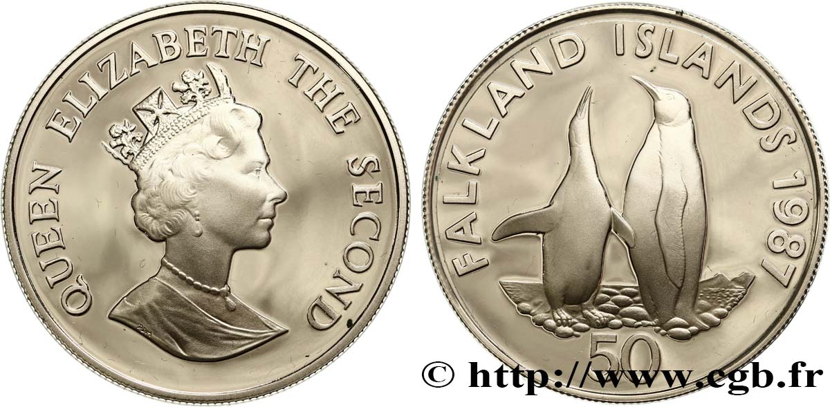 FALKLAND ISLANDS 50 Pence Proof Manchots royaux 1987  MS 