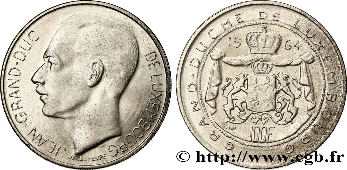 LUSSEMBURGO 100 Francs Grand-Duc Jean 1964  MS 