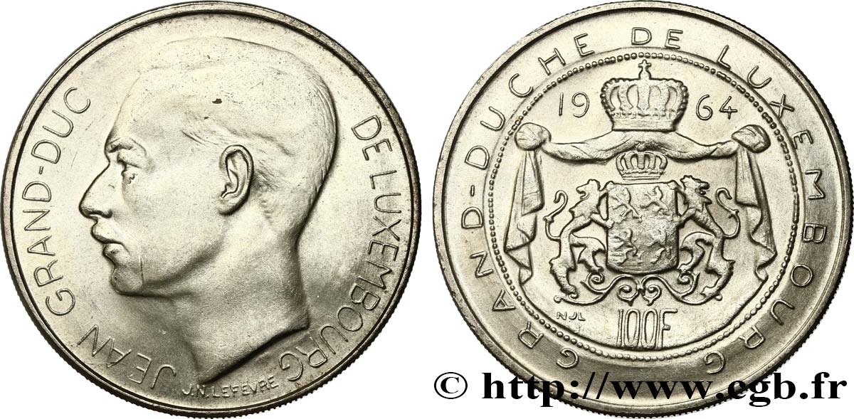 LUSSEMBURGO 100 Francs Grand-Duc Jean 1964  MS 