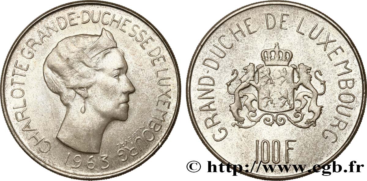 LUXEMBOURG 100 Francs Grande-Duchesse Charlotte 1963  SPL 