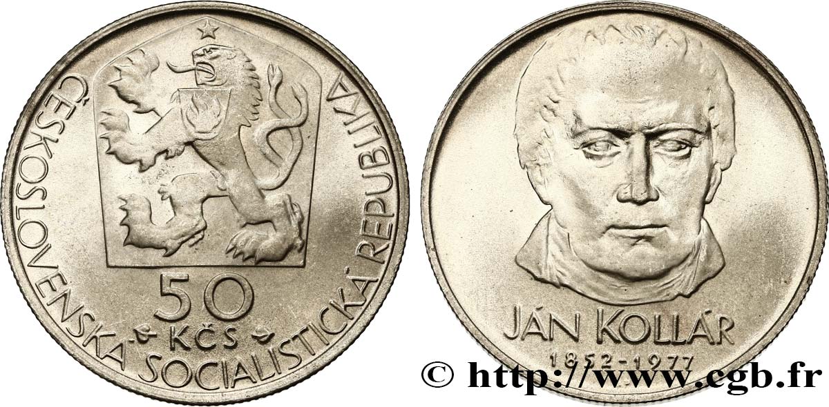 CZECHOSLOVAKIA 50 Korun 125e anniversaire de la mort de J.Kollar 1977  MS 
