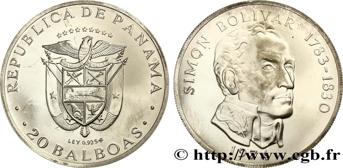 PANAMá 20 Balboas Simon Bolivar 1974  SC 