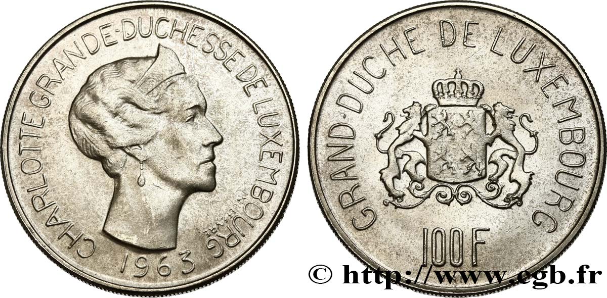 LUSSEMBURGO 100 Francs Grande-Duchesse Charlotte 1963  MS 