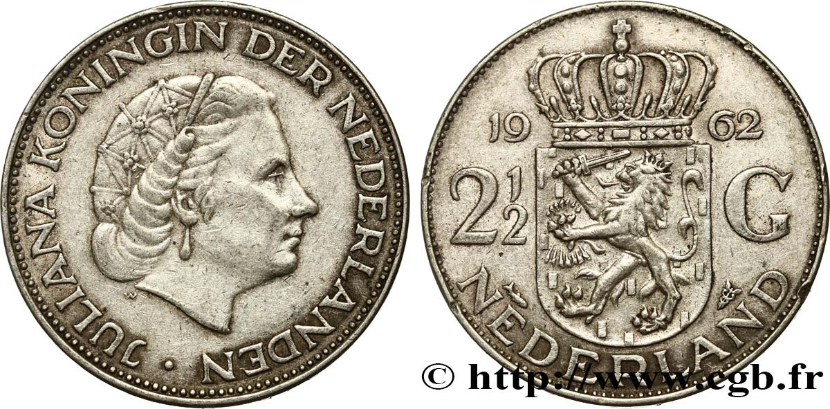 NIEDERLANDE 2 1/2 Gulden Juliana 1962 Utrecht fVZ 