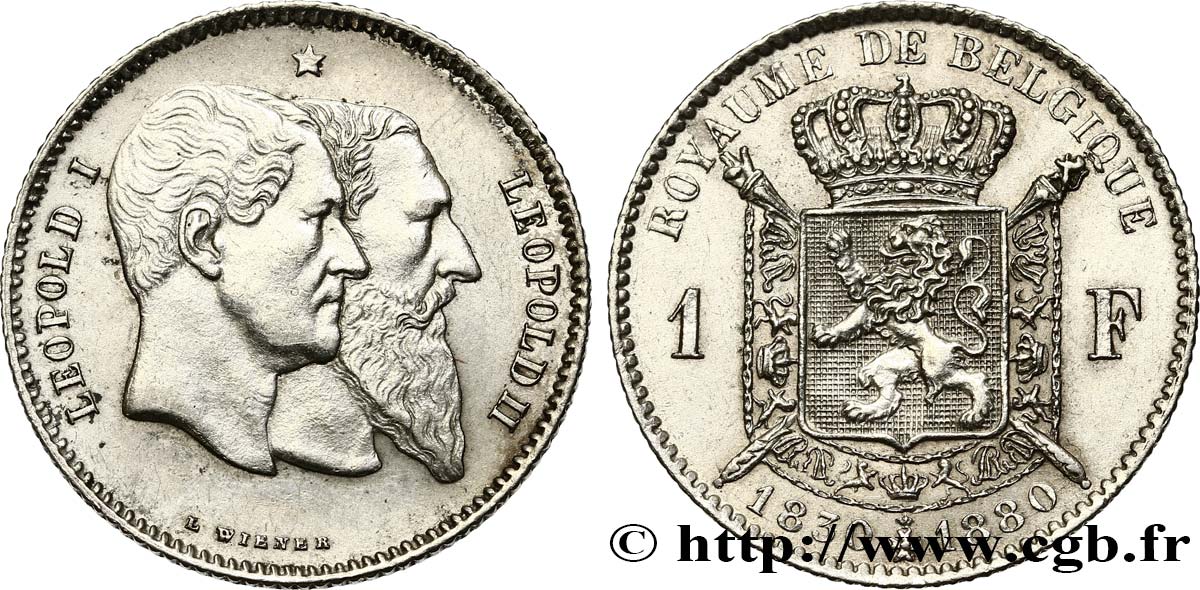 BÉLGICA 1 Franc 50e anniversaire de l’indépendance 1880  MBC+ 