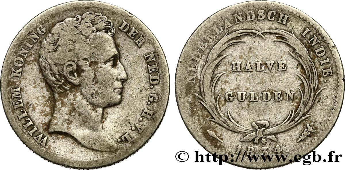 NIEDERLÄNDISCH-INDIEN 1/2 Gulden Guillaume I 1834 Utrecht fS 