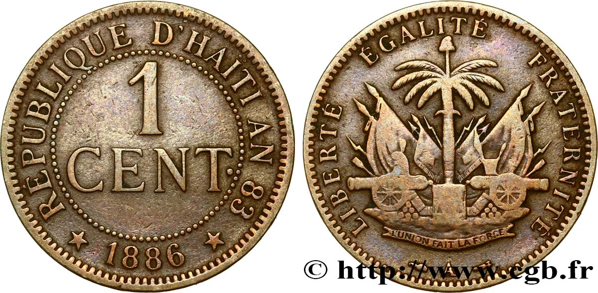 HAITI 1 Centime 1886 Paris BC+ 