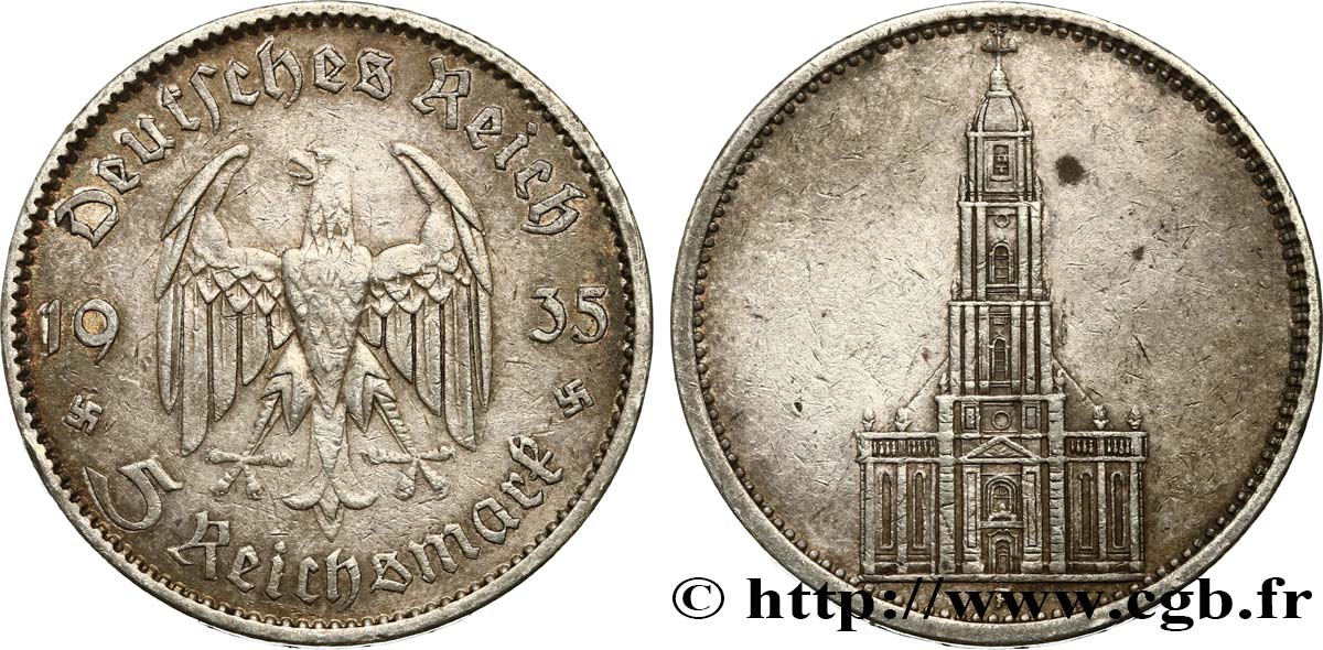 DEUTSCHLAND 5 Reichsmark église de la garnison de Potsdam 1935 Berlin  