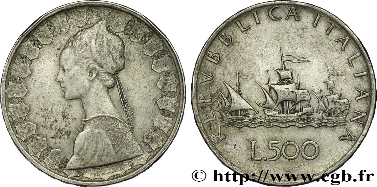 ITALY 500 Lire “caravelles” 1960 Rome - R XF 