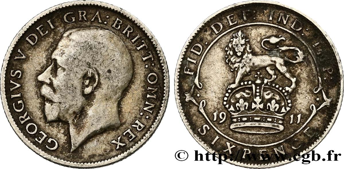VEREINIGTEN KÖNIGREICH 6 Pence Georges V 1911  S 