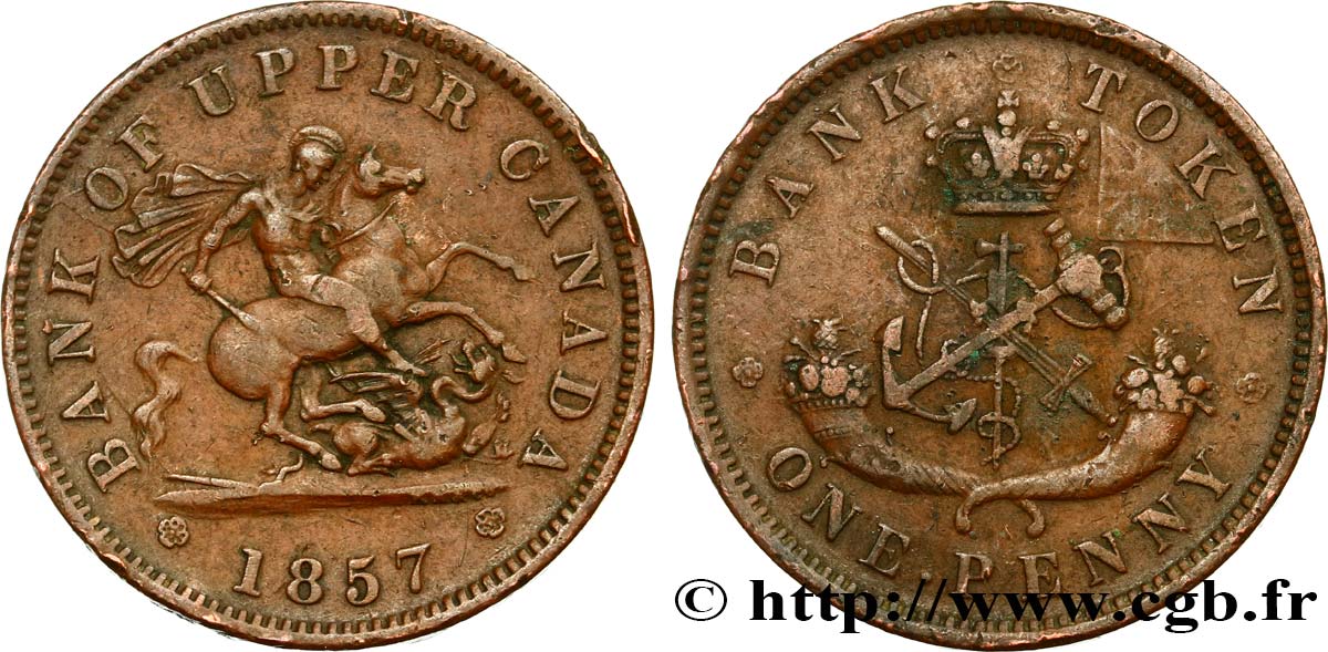 CANADá 1 Penny token Bank of Upper Canada 1857 Heaton MBC+ 