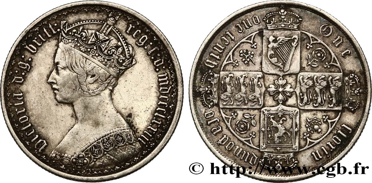 UNITED KINGDOM 1 Florin Victoria style gothique 1853 Londres VF/XF 