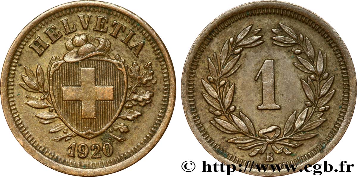 SUISSE 1 Centime Croix Suisse 1920 Berne - B TTB+ 