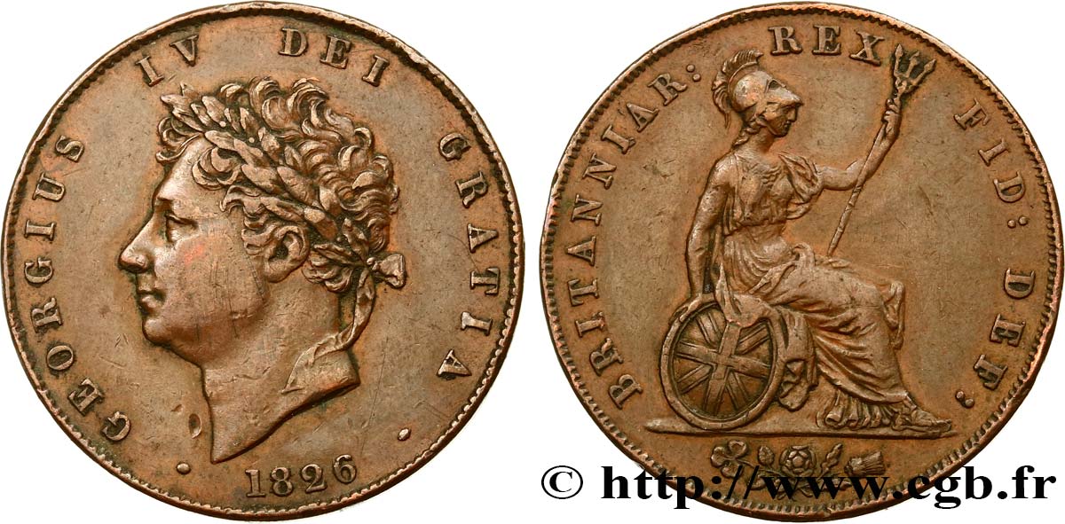 ROYAUME-UNI 1/2 Penny Georges IV 1826  TTB 