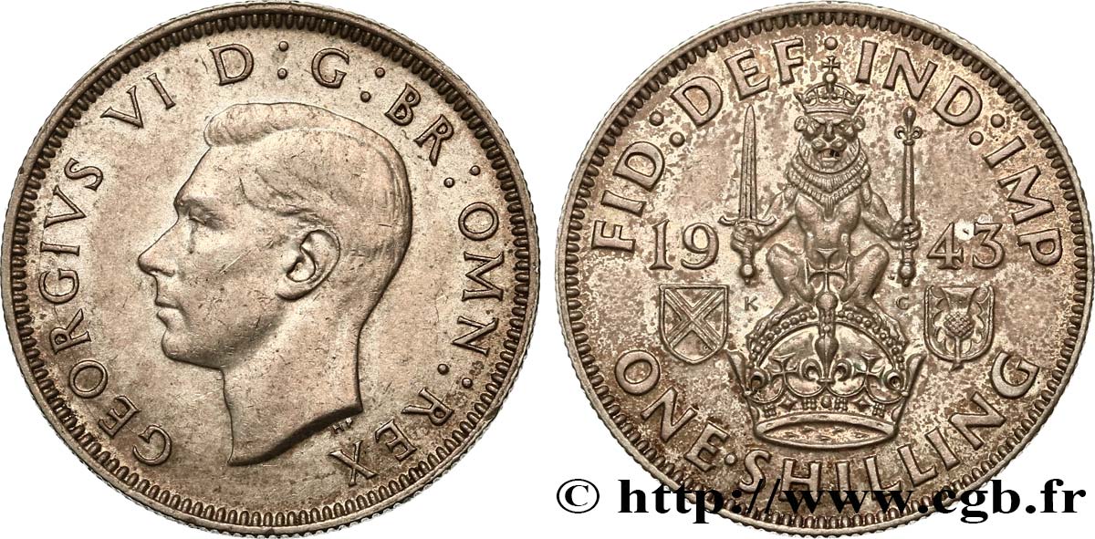 VEREINIGTEN KÖNIGREICH 1 Shilling Georges VI “Scotland reverse” 1943  VZ 