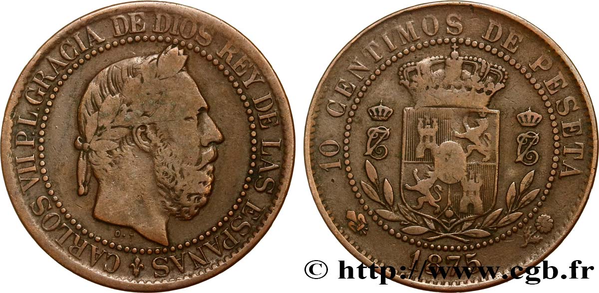 SPANIEN 10 Centimos Charles VII 1875 Oñate fSS 