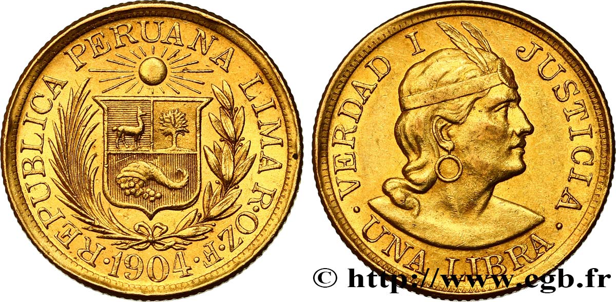 PERU 1 Libra or 1904 Lima SPL 
