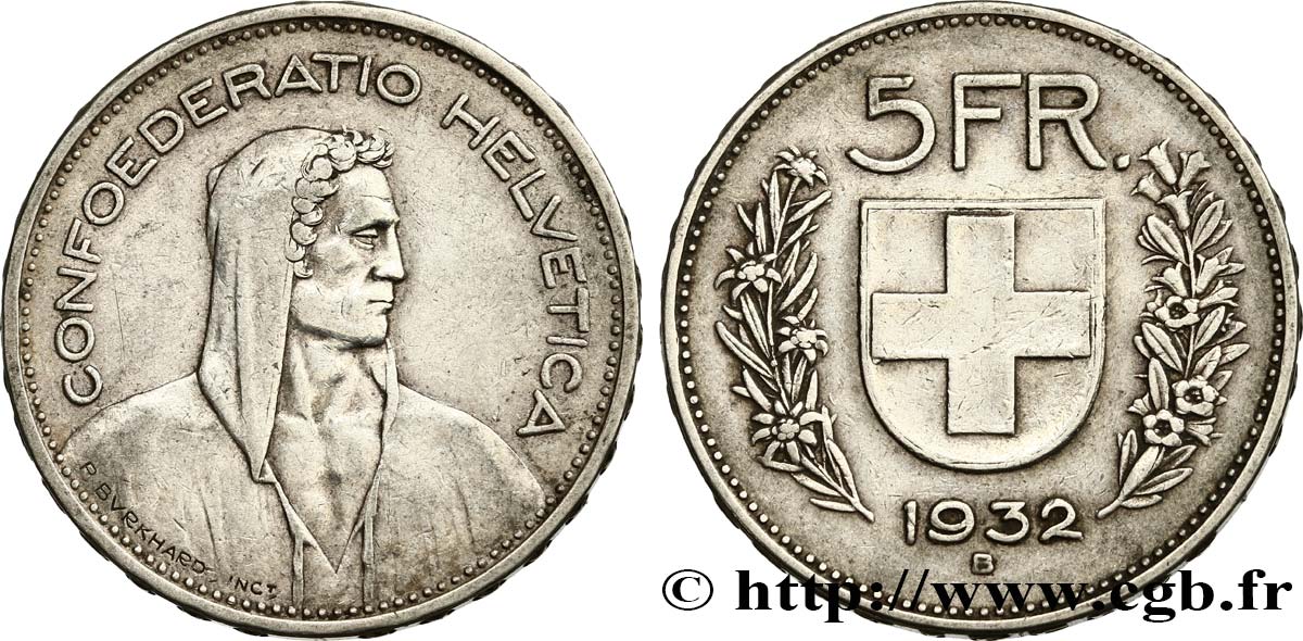 SUISSE 5 Francs Berger des alpes 1932 Berne TTB 