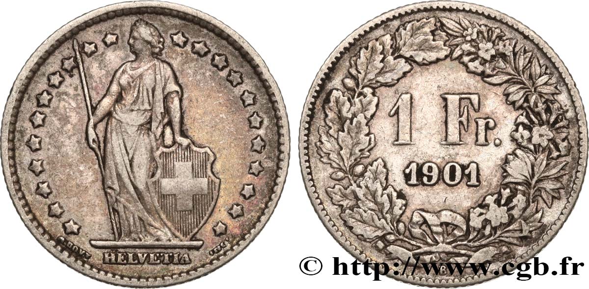 SUIZA 1 Franc Helvetia 1901 Berne - B MBC 
