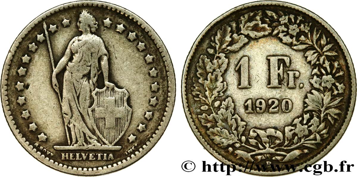 SUIZA 1 Franc Helvetia 1920 Berne - B BC+ 