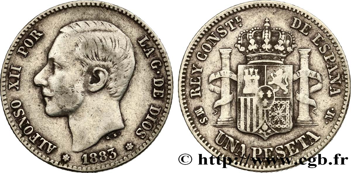 ESPAGNE 1 Peseta Alphonse XII 1883 Madrid TTB 