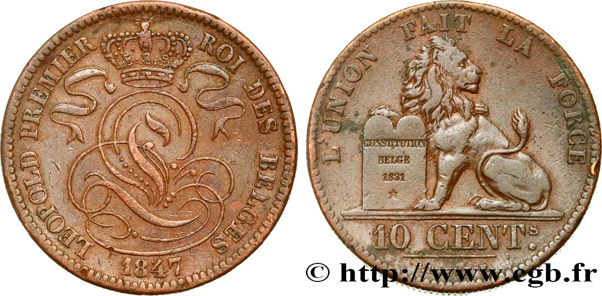 BELGIUM 10 Centimes Léopold Ier 1847  XF 