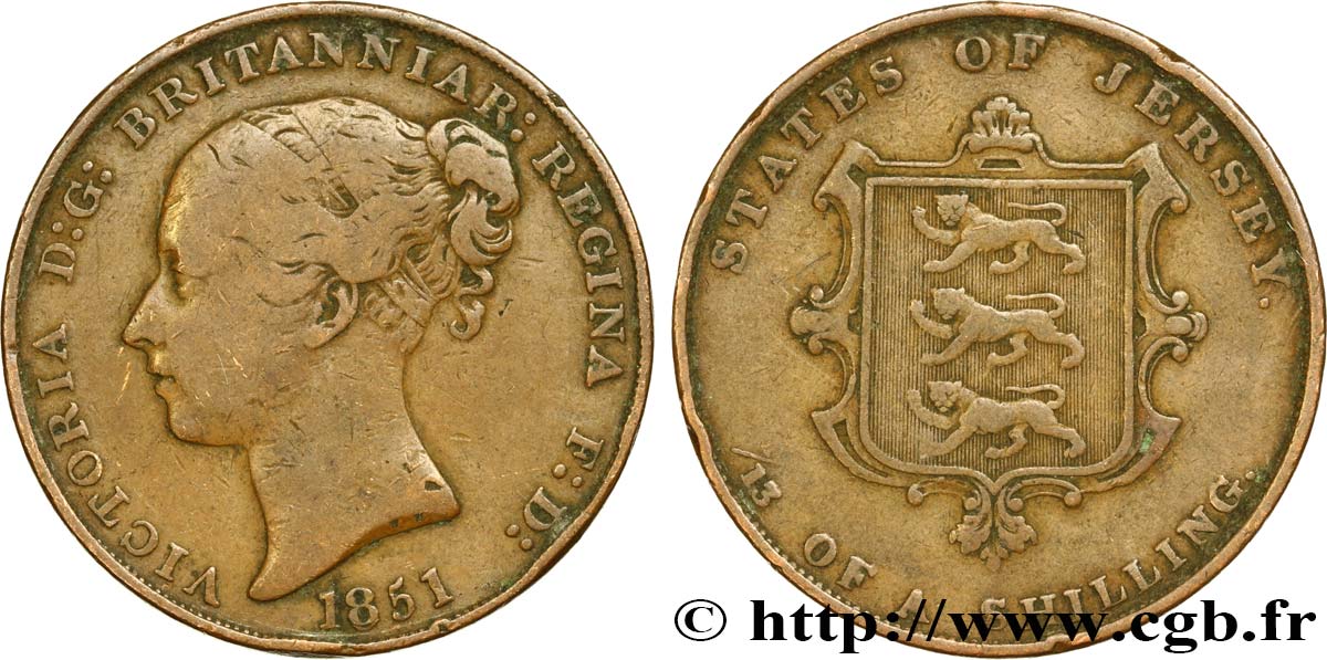 JERSEY 1/13 Shilling Reine Victoria 1851  S 