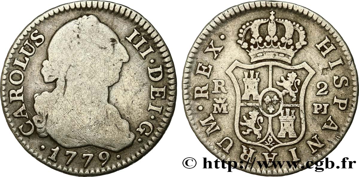 ESPAÑA 2 Reales Charles III 1779 Madrid RC+/BC 
