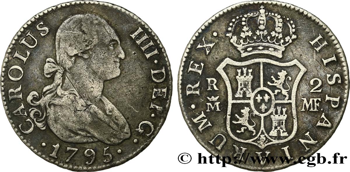 SPAIN 2 Reales Charles IV 1795 Madrid VF 