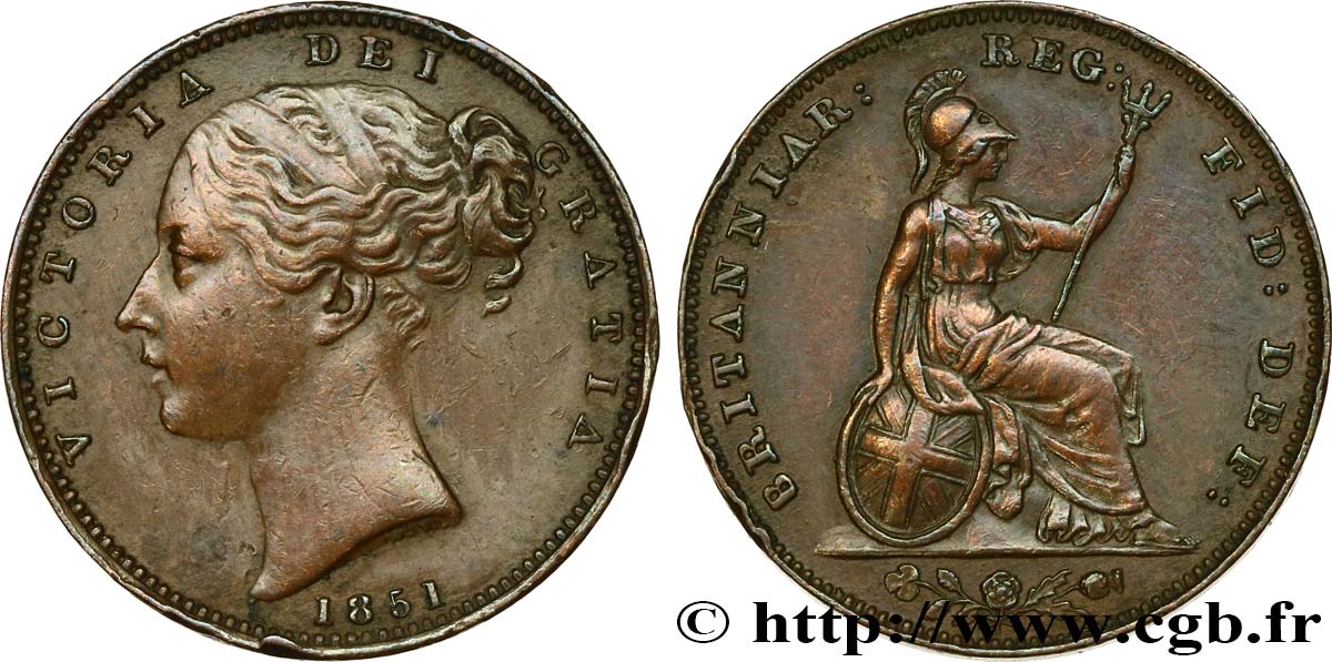 ROYAUME-UNI 1 Farthing Victoria “tête jeune” 1851  TTB 
