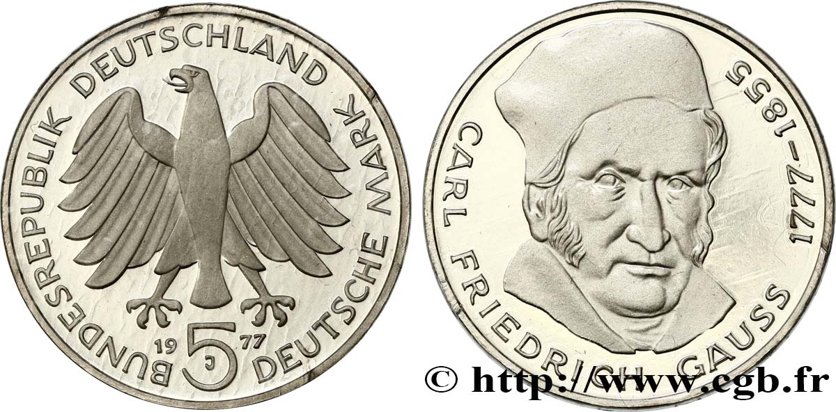 GERMANY 5 Mark Proof Carl Friedrich Gauss 1977 Hambourg MS 