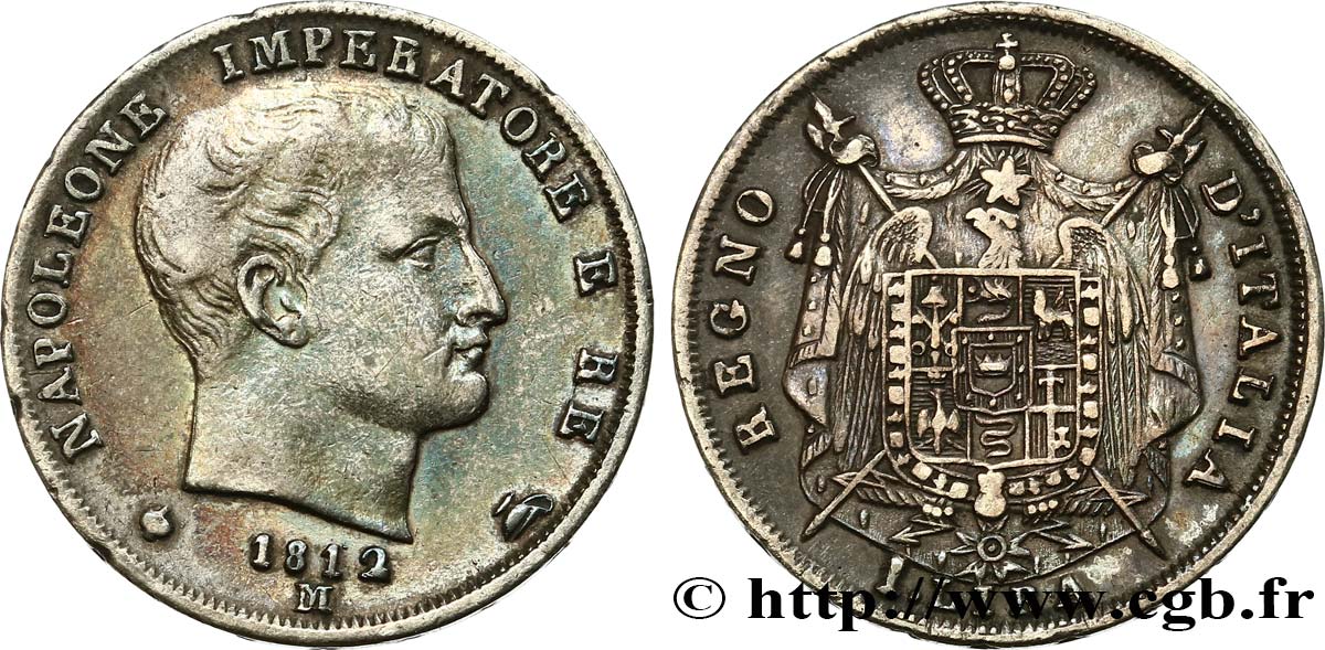 ITALY - KINGDOM OF ITALY - NAPOLEON I 1 Lira 1812 Milan XF 