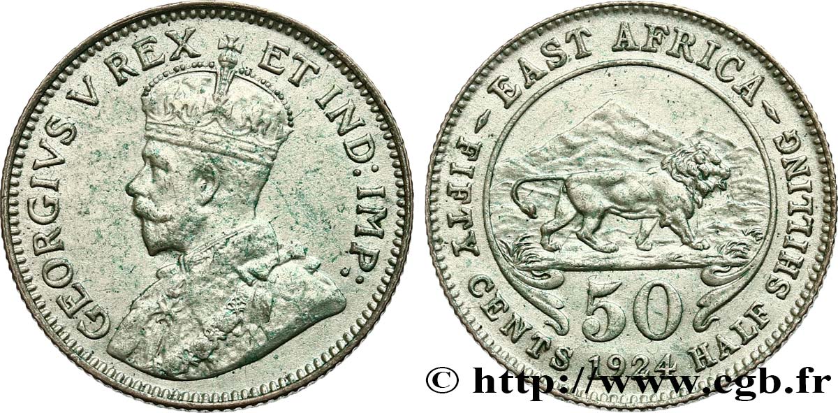 EAST AFRICA (BRITISH) 50 Cents Georges V 1924  AU/MS 