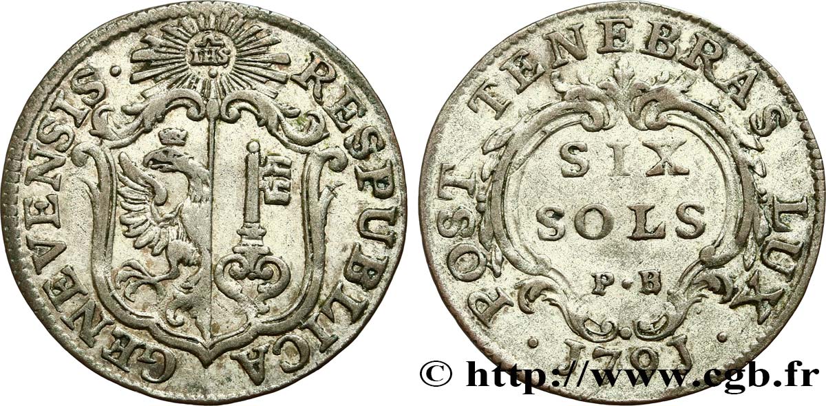 SWITZERLAND - REPUBLIC OF GENEVA 6 Sols - PB 1791 Genève XF 