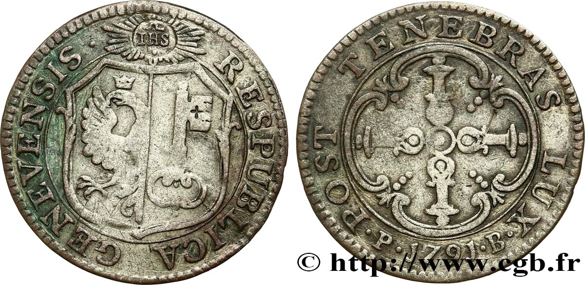 SWITZERLAND - REPUBLIC OF GENEVA 3 Sols 1791  VF 
