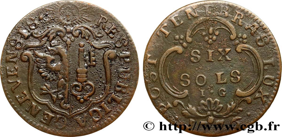 SWITZERLAND - REPUBLIC OF GENEVA 6 Sols 1776  VF 