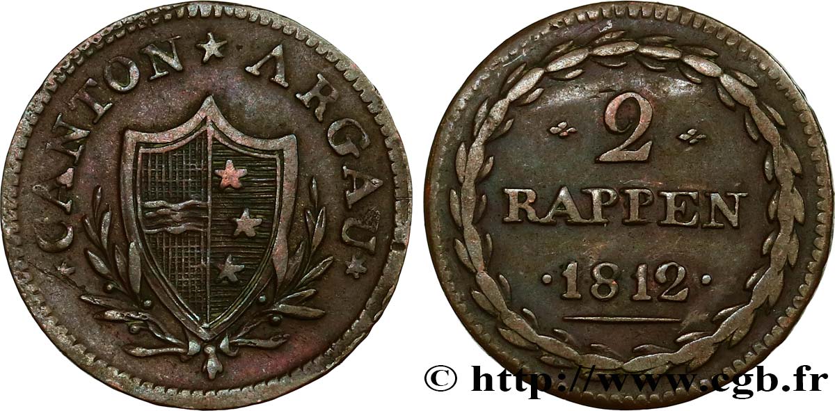 SUISSE - CANTON D ARGOVIE 2 Rappen 1812  TTB 