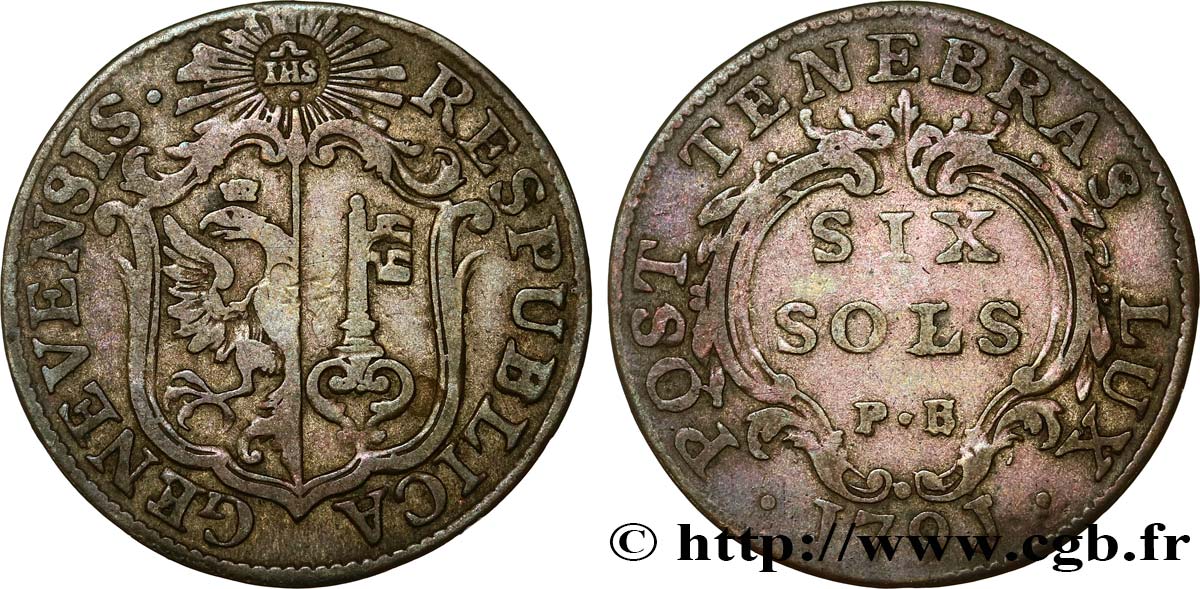 SVIZZERA - REPUBBLICA DE GINEVRA 6 Sols - PB 1791 Genève MB 