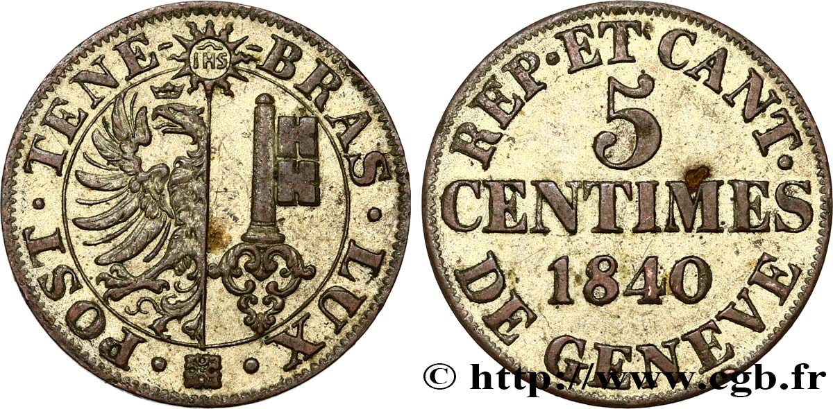 SVIZZERA - REPUBBLICA DE GINEVRA 5 Centimes 1840  q.SPL 
