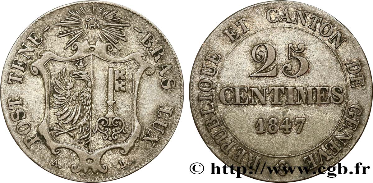 SUISA - REPUBLICA DE GINEBRA 25 Centimes 1847  MBC 