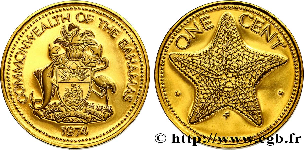 BAHAMAS 1 Cent Proof emblème / étoile de mer 1974  FDC 