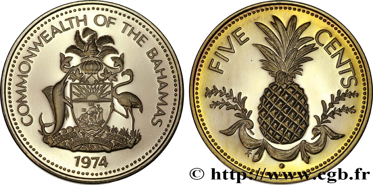 BAHAMAS 5 Cents Proof 1974  MS 