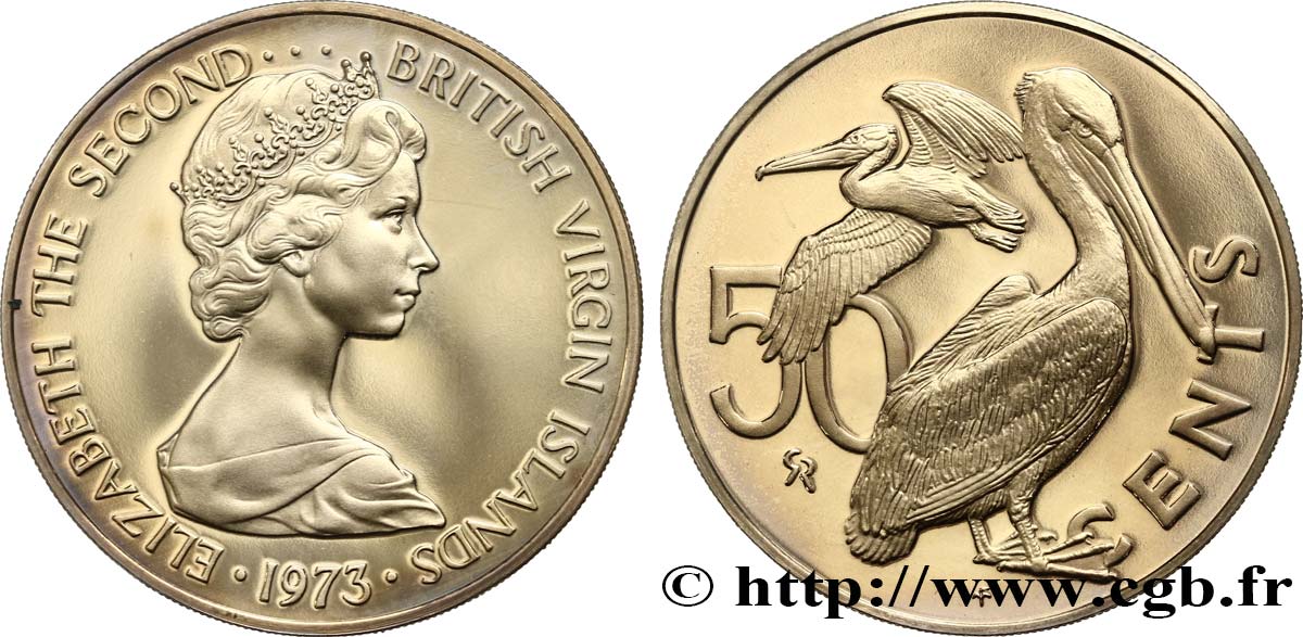 BRITISCHE JUNGFERNINSELN 50 Cents Proof Elisabeth II 1973 Franklin Mint fST 