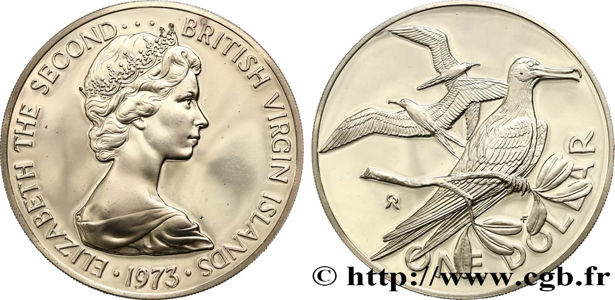 ISOLE VERGINI BRITANNICHE 1 Dollar Proof Elisabeth II 1973 Franklin Mint MS 