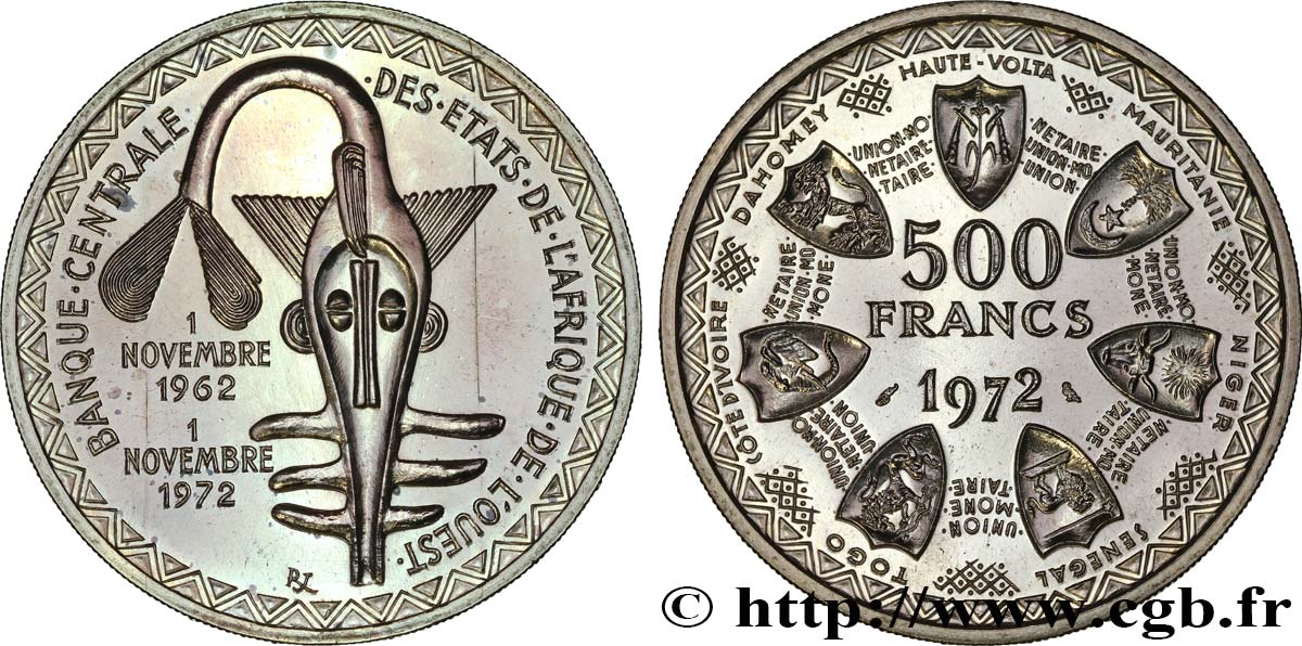 ÉTATS DE L AFRIQUE DE L OUEST (BCEAO) 500 Francs BCEAO 1972 Paris SPL 