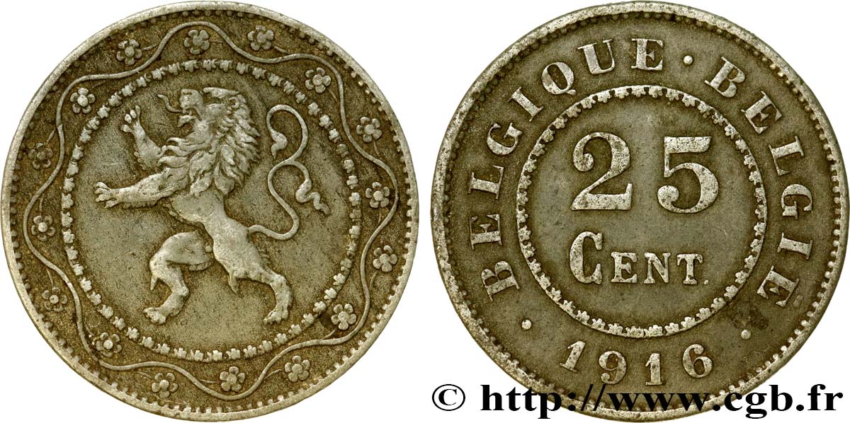BELGIQUE 25 Centimes 1916  TTB+ 