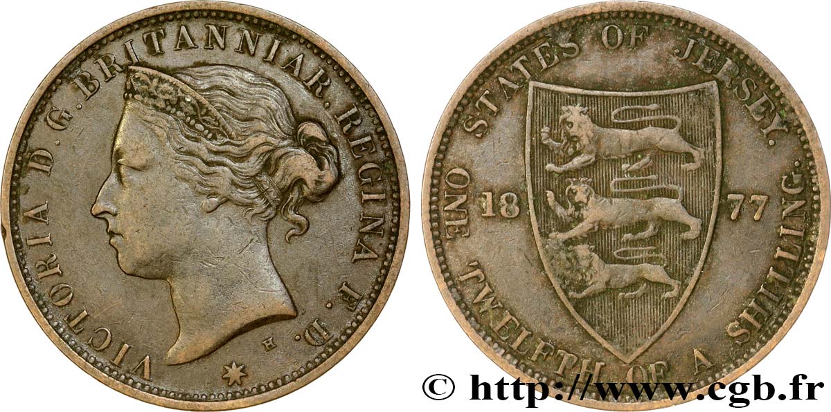 JERSEY 1/12 Shilling Victoria 1877 Heaton TTB 