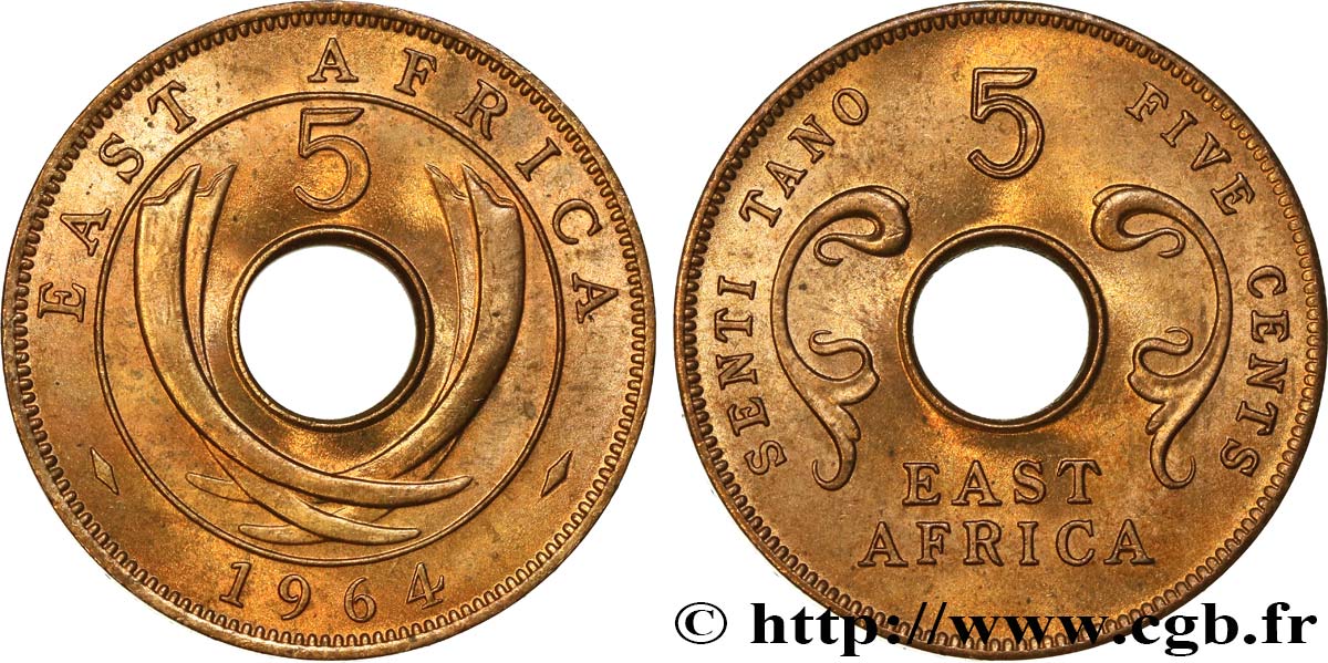 BRITISCH-OSTAFRIKA 5 Cents frappe post-indépendance 1964 Heaton ST 