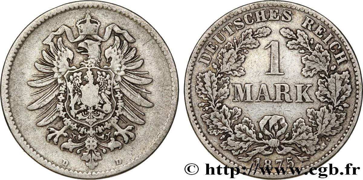 DEUTSCHLAND 1 Mark Empire aigle impérial 1875 Munich - D fSS 